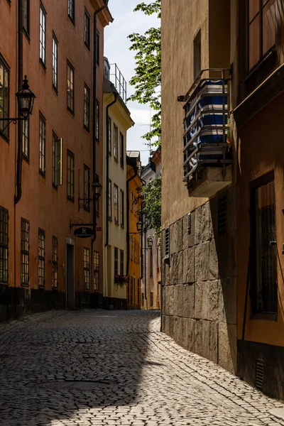 Estocolmo Suécia Acobblestone Alley Cidade Velha Gamla Stan — Fotografia de Stock