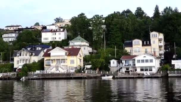 Estocolmo Suécia Sol Põe Sobre Subúrbio Malarhojden Luxo Beira Mar — Vídeo de Stock