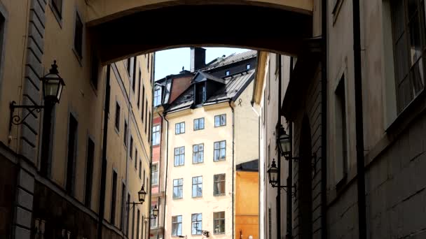 Stockholm Sveç Eski Şehir Dar Bir Sokak Manzarası Gamla Stan — Stok video