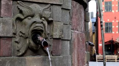 Stockholm, İsveç Eski Şehir 'deki Stortorget ve Hanseatic binalarında bir çeşme ya da Gamla Stan ve Stockholm Kan Banyosu alanı. 