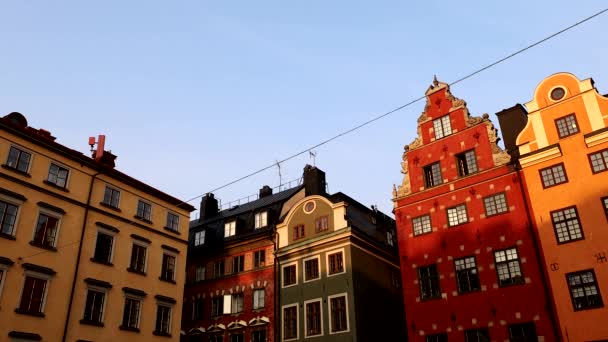 Estocolmo Suecia Una Vista Stortorget Edificios Hanseáticos Casco Antiguo Gamla — Vídeos de Stock