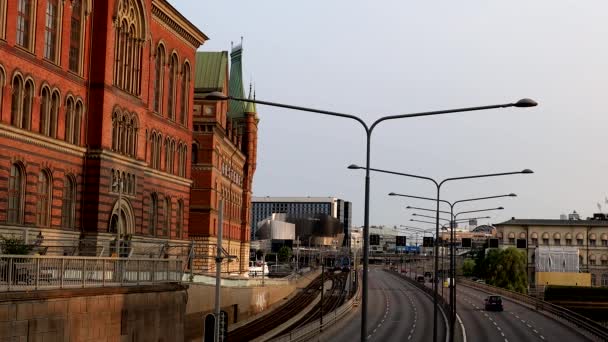 Sztokholm Szwecja Ruch Autostradzie Przez Centrum Miasta — Wideo stockowe