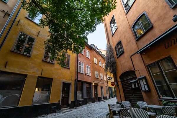 ストックホルム スウェーデン2023年7月1日一般的に チェトヌートの木の下 として知られているガンラ スタンまたは旧市街の小さな路地 — ストック写真