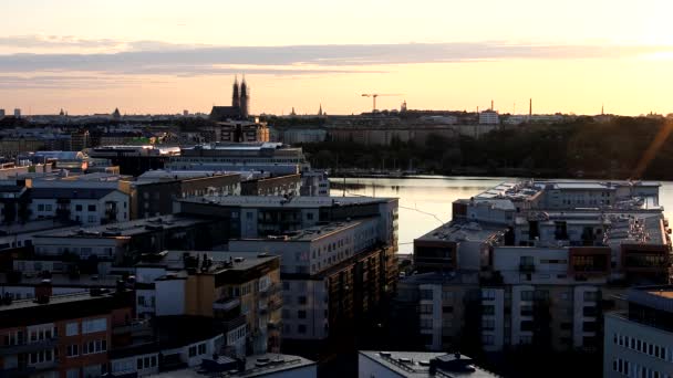 Stockholm Sveç Şafak Vakti Modern Liljeholmskajen Bölgesi Manzarası — Stok video