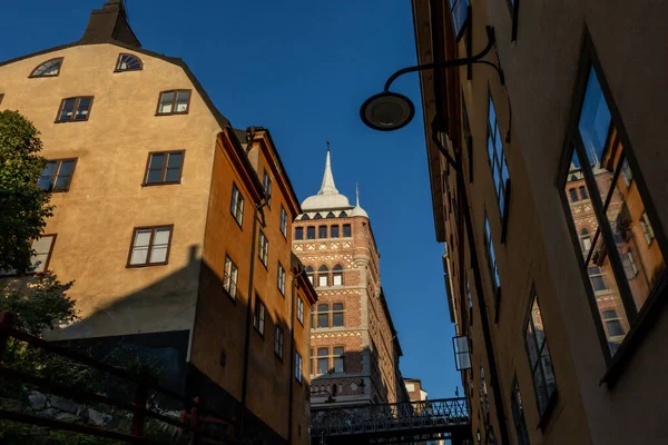 Estocolmo Suecia Empedrada Calle Bastugatan Sodermalm Edificios Antiguos — Foto de Stock