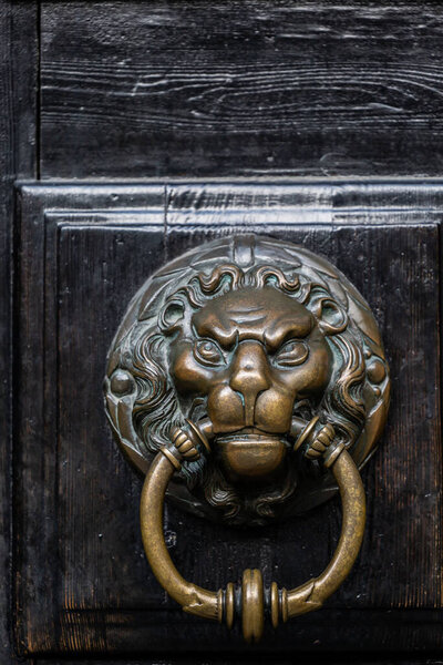 Stockholm, Sweden July 16, 2023 A landmark doorknob on the main door to the Stockholm School of Economics.