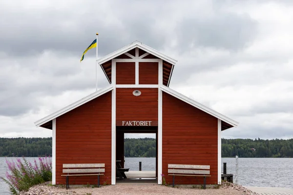 Leksand Szwecja Widok Jezioro Siljan Domek Łodzi Nazwie Faktoriet Niekomercyjny — Zdjęcie stockowe