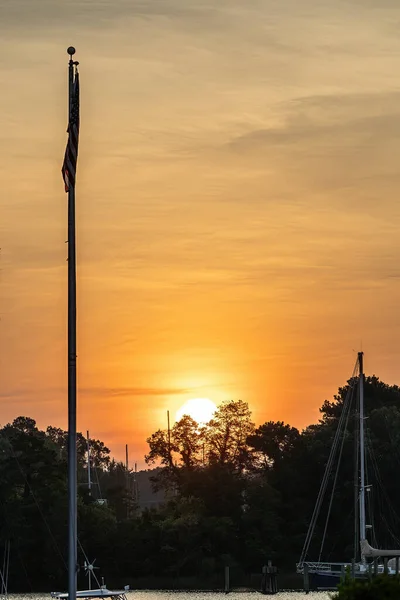 Solomons Maryland Usa Sonnenaufgang Über Einem Yachthafen Patuxent River Und — Stockfoto