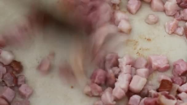 Pancetta Morceaux Bacon Frire Dans Une Casserole — Video