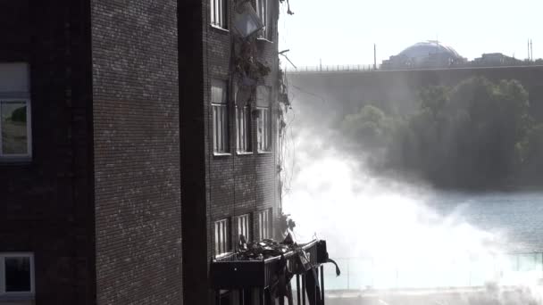 Stockholm Sweden Old Office Building Marievik Waterfront District Demolished Sprayed — Stock Video