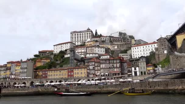 Porto Portugal View Douro River Historic Riverfront — Stock Video