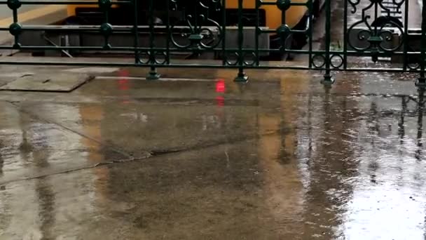 Oporto Portugal Lluvia Torrencial Cae Sobre Pavimento — Vídeos de Stock