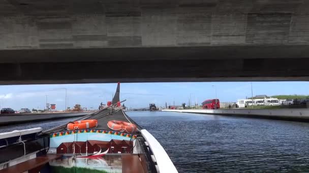 Aveiro Portugal Typiska Fiskebåtar Repurposed Att Guida Turister Kanalerna Staden — Stockvideo