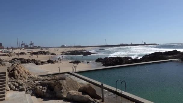 Porto Portugal Une Piscine Publique Bain Mer Sur Océan Atlantique — Video
