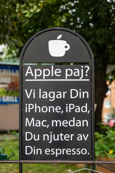 Stockholm Sweden Sept 2023 Big Street Sign Clever Advertisement Mac — Stock Photo, Image