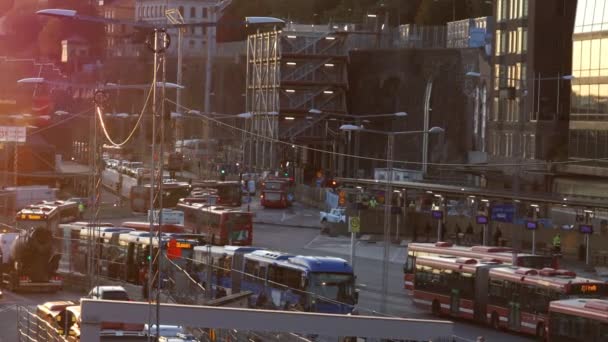 Estocolmo Suécia Dos Principais Terminais Ônibus Cidade Distrito Slussen — Vídeo de Stock