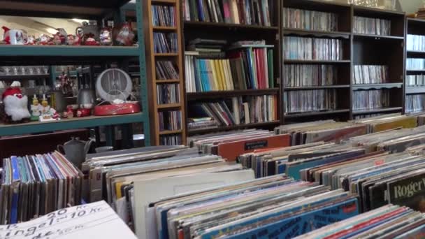 ロンストラップ デンマーク古い本やアンティークショップでの販売のためのレコード — ストック動画