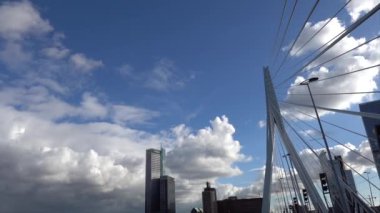 Rotterdam, Hollanda Güneşli bir sonbahar gününde Erasmus Köprüsü manzarası. 