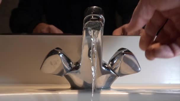 Bathroom Faucet Running Water Hands — Stock Video