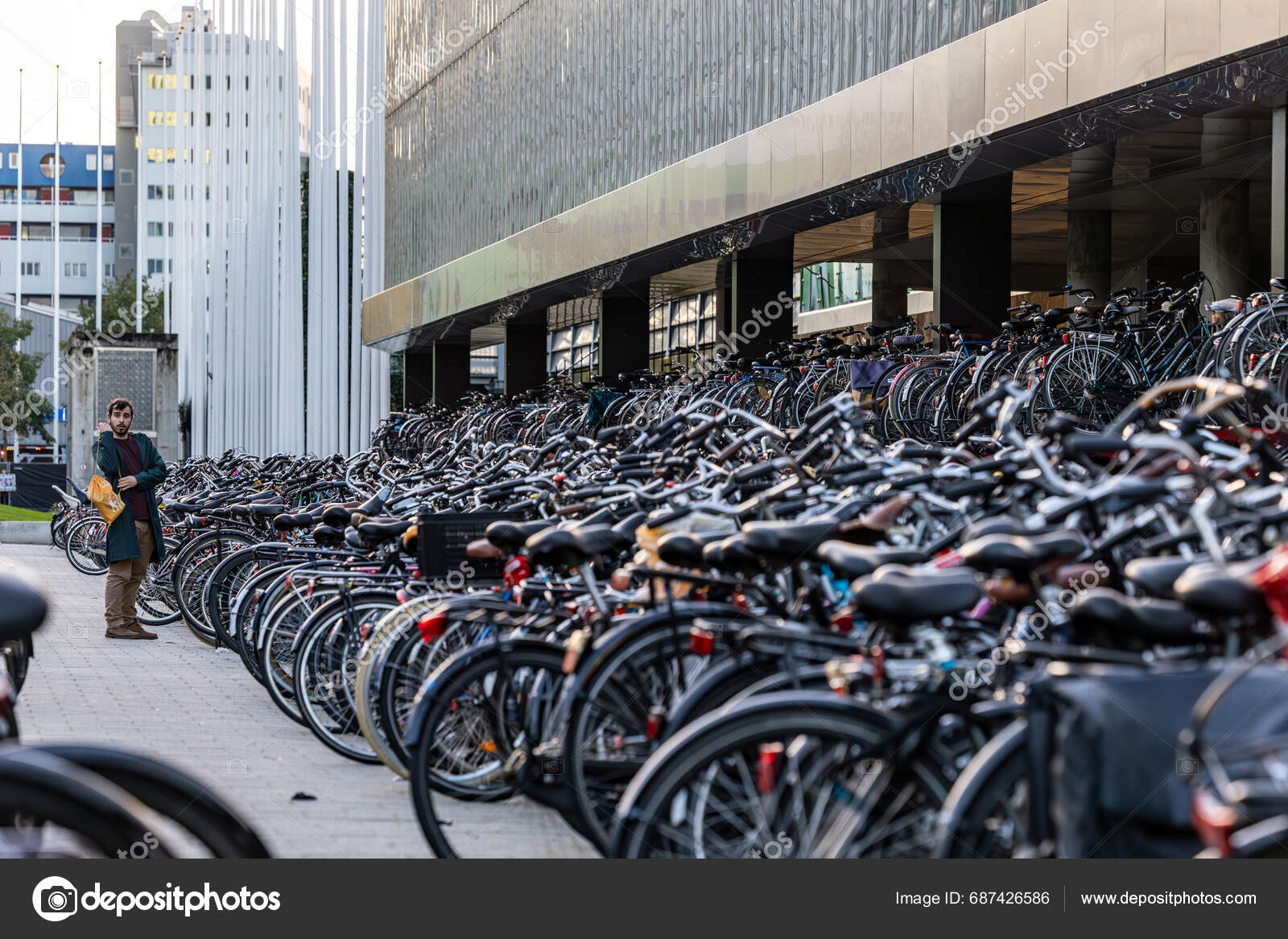 Rotterdam Netherlands Nov 2023 Person Finds Bivyle Rows Bicycles Parked