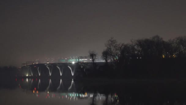 Washington Ηπα Νυχτερινή Θέα Της Γέφυρας Woodrow Wilson Memorial Πάνω — Αρχείο Βίντεο