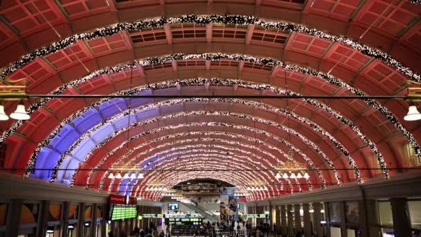 Estocolmo Suecia Luces Navidad Techo Interior Estación Central — Vídeos de Stock