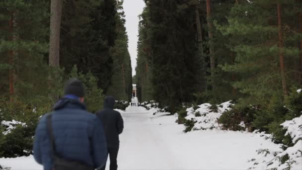 Stockholm Swedia Seorang Ayah Dan Anak Berjalan Melalui Pemakaman Woodland — Stok Video