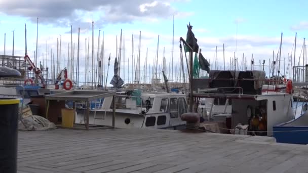 Palermo Sicílie Itálie Malé Čluny Přístavu Palermo Harbor Walking Path — Stock video