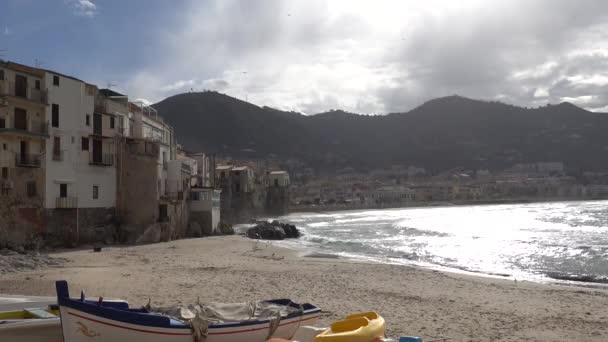 Cefalu Sicilië Italië Een Uitzicht Middellandse Zee Van Oude Stad — Stockvideo