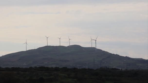 Alcamo Sicily Italy Wind Turbines Spinning Top Hill — Stock Video