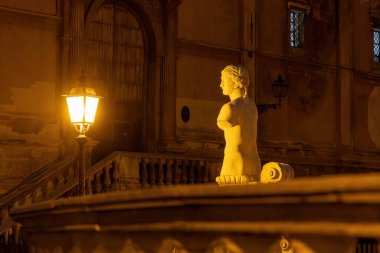 Palermo, Sicilya, İtalya 19 Ocak 2024 Gece Fontana Pretoria 'da bir heykel.