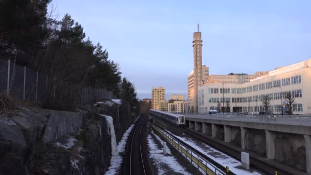 Stockholm Suède Métro Extérieur Train Tunnelbana Traverse Quartier Historique Telefonplan — Video