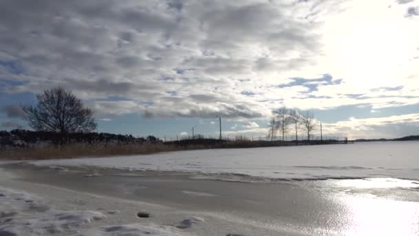 Dalaro Zweden Een Zonnige Winterdag Met Ijs Aan Het Dalaro — Stockvideo