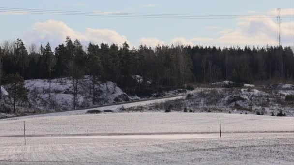 Dalaro Szwecja Śnieżny Zimowy Krajobraz Nad Polami Wiejską Drogą — Wideo stockowe