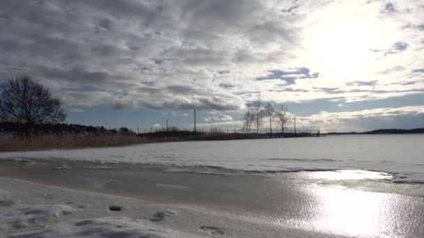 Dalaro Szwecja Słoneczny Zimowy Dzień Lodem Plaży Dalaro Nad Bałtykiem — Wideo stockowe