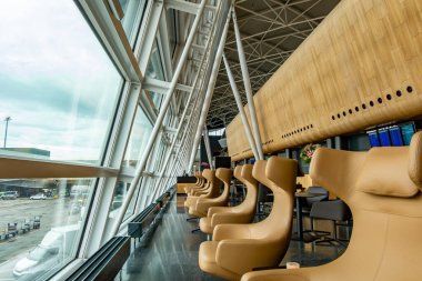 Zürih, İsviçre Zürih Uluslararası Havaalanı 'nın iç terminali ve dinlenme odası.