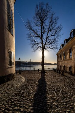 Stockholm, İsveç Güneşteki Riddarholmen Adası Sodermalm 'a bakıyor..