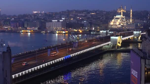 Istanbul Turkey Dawn View Galata Bridge Ferries — Stock Video