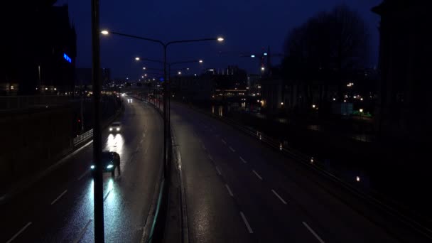 Stockholm Sverige Nattutsikt Över Trafiken Centralbron Centrala Stockholm — Stockvideo