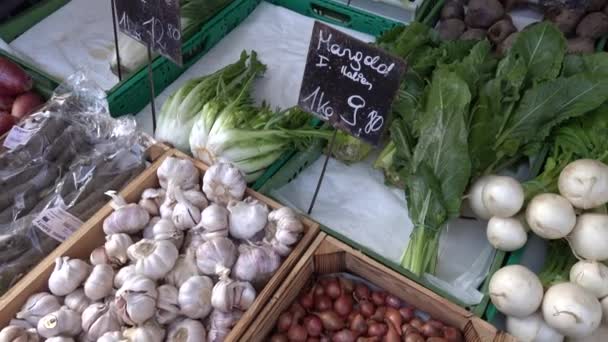 Βιέννη Αυστρία Φρέσκα Λαχανικά Τιμές Στην Αγορά Ενός Αγρότη — Αρχείο Βίντεο