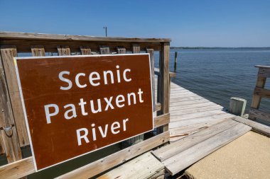 Mechanicsville, Maryland, USA April 28, 2024 A sign at an outdoor marina bar on the Patuxent River says: Scenic Patuxent River