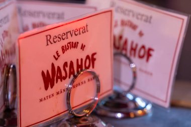 Stockholm, İsveç 21 Mayıs 2024 Wasahof restoranındaki İsveç tabelaları rezerve edildi diyor..