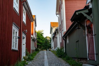 Gavle, İsveç Gamla tarihi bölgesinde eski evler.