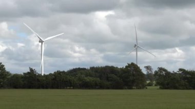 Hirtshals, Danimarka Bir tarım buğday tarlası ve rüzgarda dönen bir rüzgar türbini. 