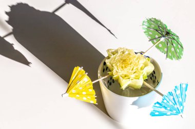 Yetiştirmek için bir bardak suya konmuş marul tabanı..