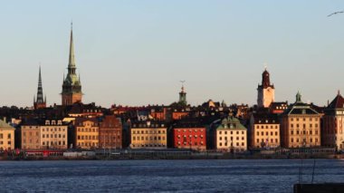 Stockholm, İsveç Şafak ve sabahın erken saatlerinde Gamla Stan veya Old Town manzarası. 
