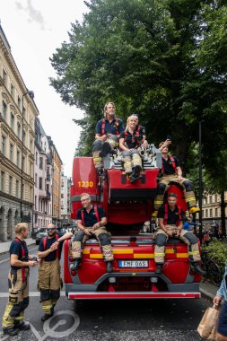 Stockholm, İsveç 3 Ağustos 2024 itfaiye aracı beklemede..