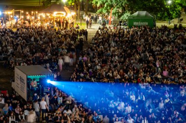 Stockholm, İsveç 15 Ağustos 2024 Yazın Ralis Park 'taki bir açık hava gösterimine kalabalık bir kalabalık katıldı..