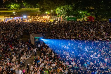 Stockholm, İsveç 15 Ağustos 2024 Yazın Ralis Park 'taki bir açık hava gösterimine kalabalık bir kalabalık katıldı..