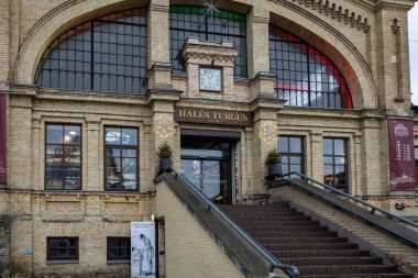 Vilnius, Lithuania Jan 3, 2025 The exterior and sign for  the Hales Turgus marketplace. clipart